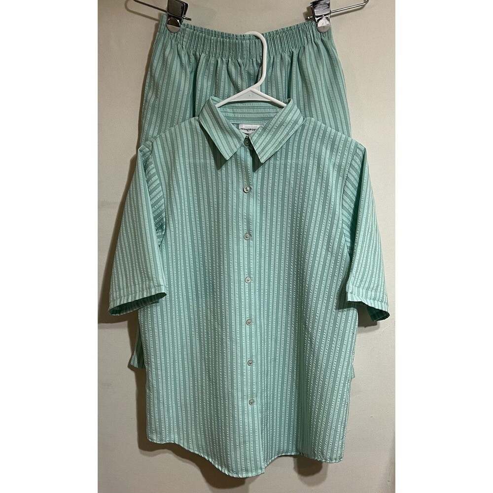 Loungewear Pajama Top Bottom Sea-foam Stripe Comfortable Vacation Cruise U